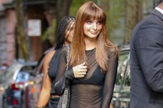 Emily Ratajkowski wears SEE-THROUGH dress over saucy black lingerie as she steps out in NYC… amid on-again romance with Orazio Rispo